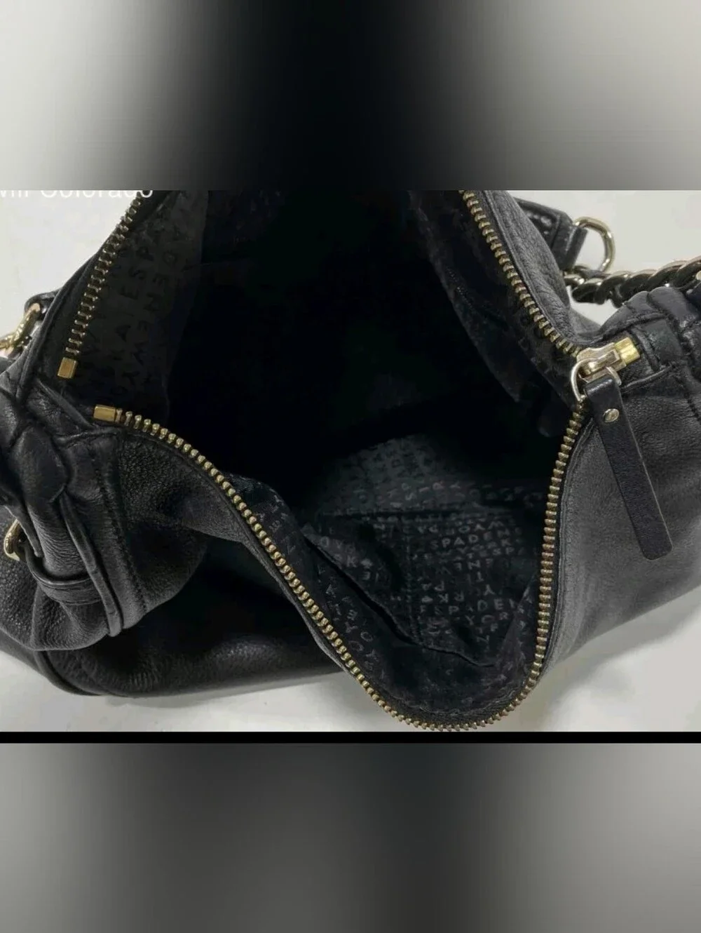Kate Spade Black Leather Hobo with Chain-Link Strap